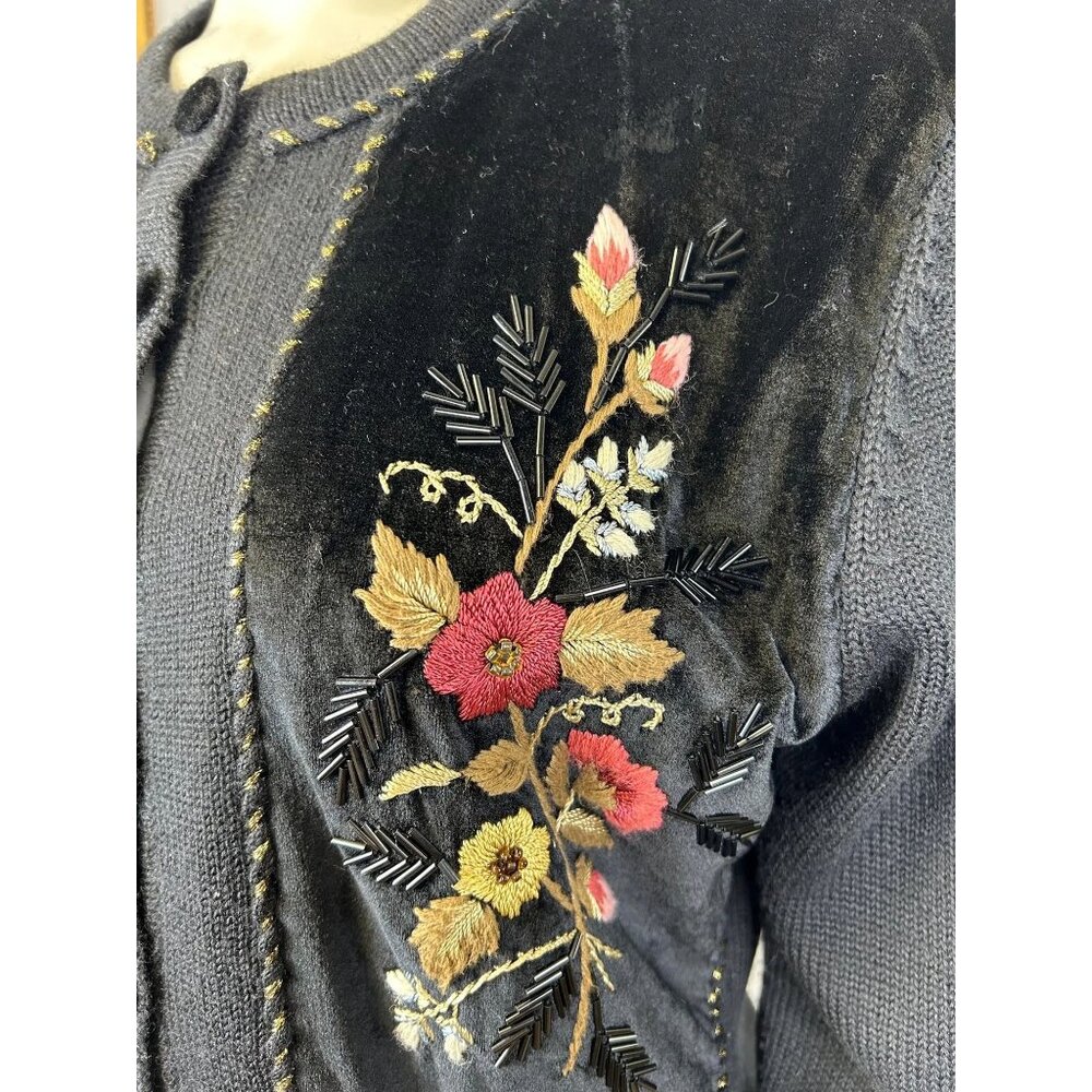 Vintage Susan Bristol Cardigan Size M Velvet Embroidery Beaded Tassel Floral - Picture 3 of 7